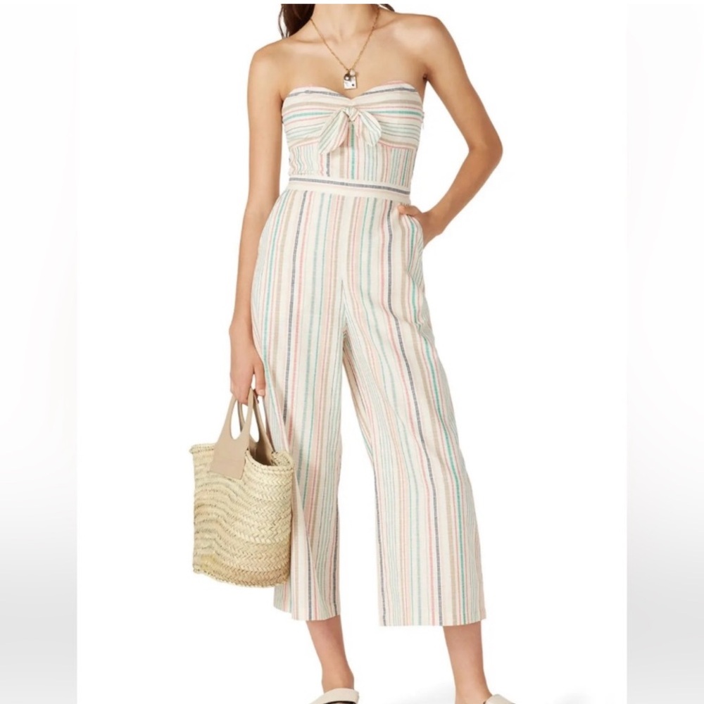 Parker Bohemia striped strapless sweetheart jumpsuit in oualie